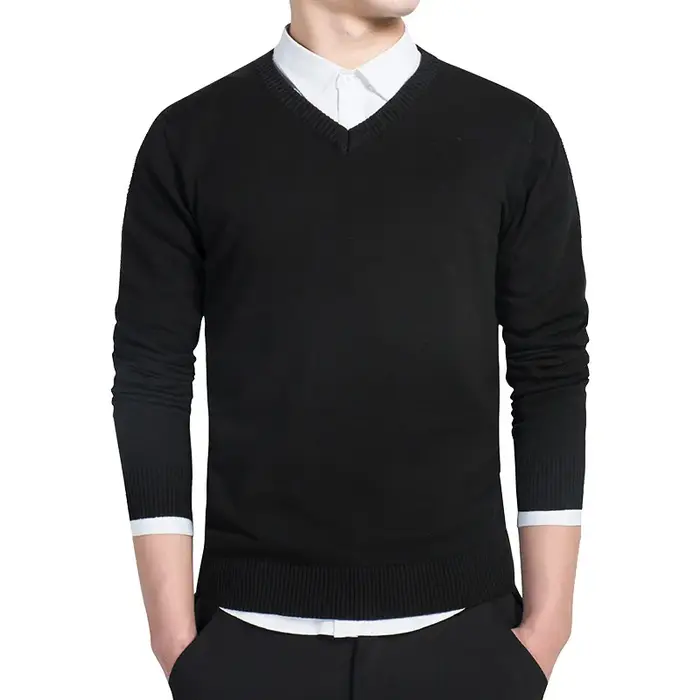 Pull Homme 2026 Automne Décontracté Col V Uni en Coton Tricoté Marque Vêtements Coupe Slim Pulls Mas