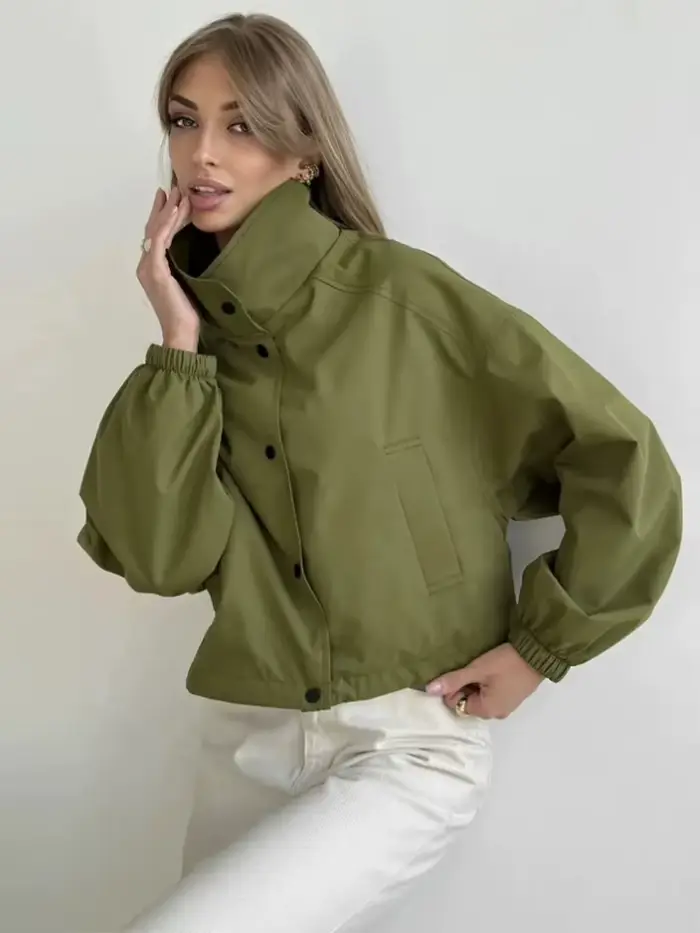 Veste surdimensionnée en cuir PU vert Olive pour femme