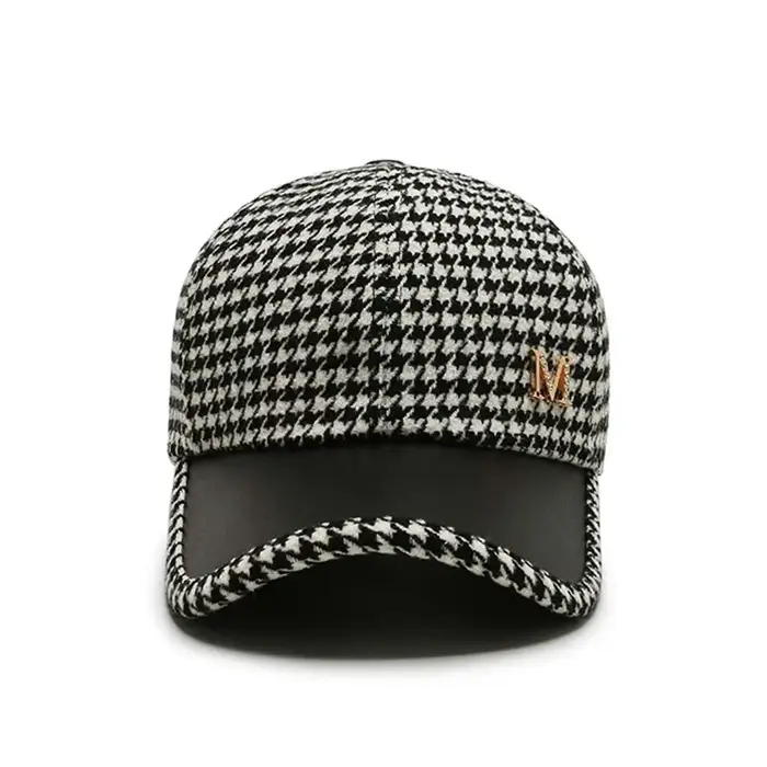 Boucle brodée kaki café Streetwear noir réglable Style coréen chapeau pied-de-poule casquette de Baseball