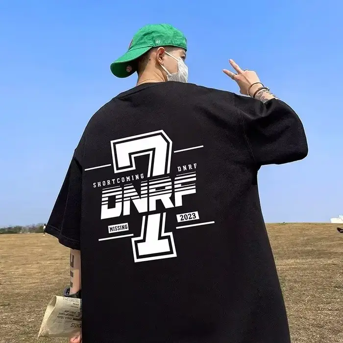 【M-8XL Tee】Men Oversized t-shirt Fashion Loose American Racing Style Numbers 7 Print Couple Clothes