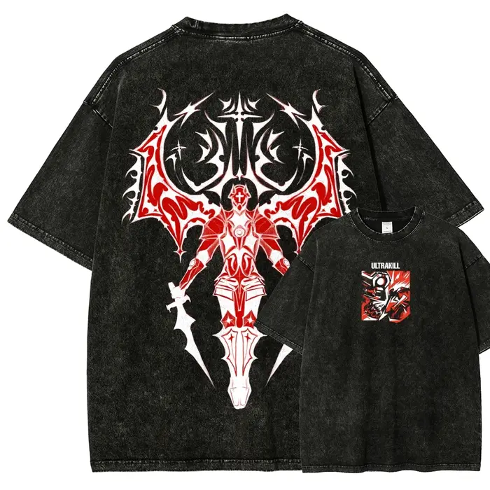 Ultrakill Nouveau modèle T-shirt délavé pour les amateurs d'anime, vêtements de caractère, coupe ove
