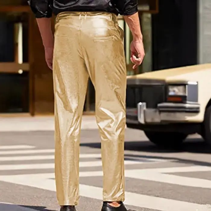 Brillant doré métallique survêtement 2025 hommes Streetwear discothèque scène robe de soirée haute qualité pantalons