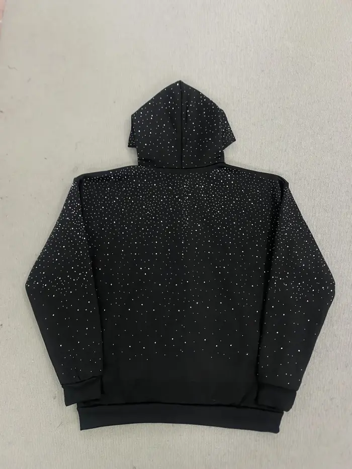 Sweat à capuche gothique tendance INS orné de strass, couleur unie, coupe ample, unisexe, pour automne-hiver 2026, idéal pour le quotidien et les déplacements