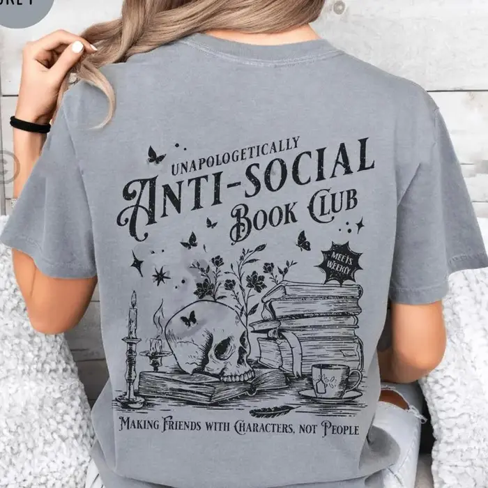 Vintage Anti-social Book Club 2 faces confort T-Shirt pour lecteur d'amour introverti T-Shirt en dét