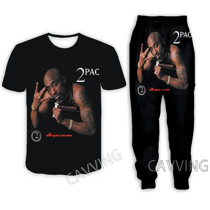 Ensemble de costume pour femmes et hommes, 2PAC, T-shirt + pantalon de Jogging, imprimé en 3D, décon