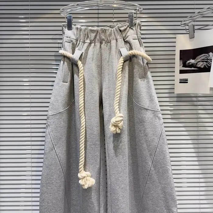 Nouveau pantalon décontracté ample à jambes larges en corde de chanvre tressée personnalisée pour femme 2026