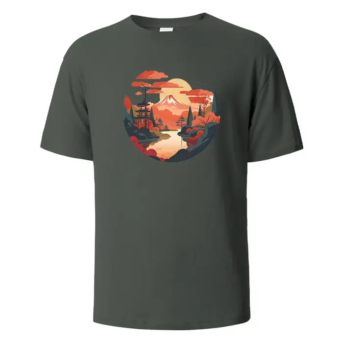 T-Shirt Imprimé Mont Fuji pour Homme et Femme, Streetwear Décontracté à Manches Courtes, Basique, en