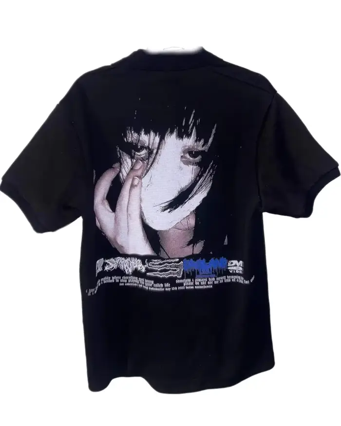 High Street peint Style noir POLO personnalité artistique Figure photo imprimé T-shirt Couple à la mode polyvalent haut rétro