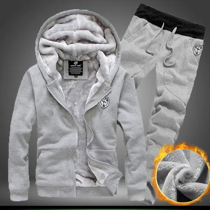 Ensemble automne/hiver tricoté pour hommes, sweat à capuche avec velours épais pour la chaleur, sweat à capuche décontracté, ensemble sweat-shirt, vêtements pour hommes