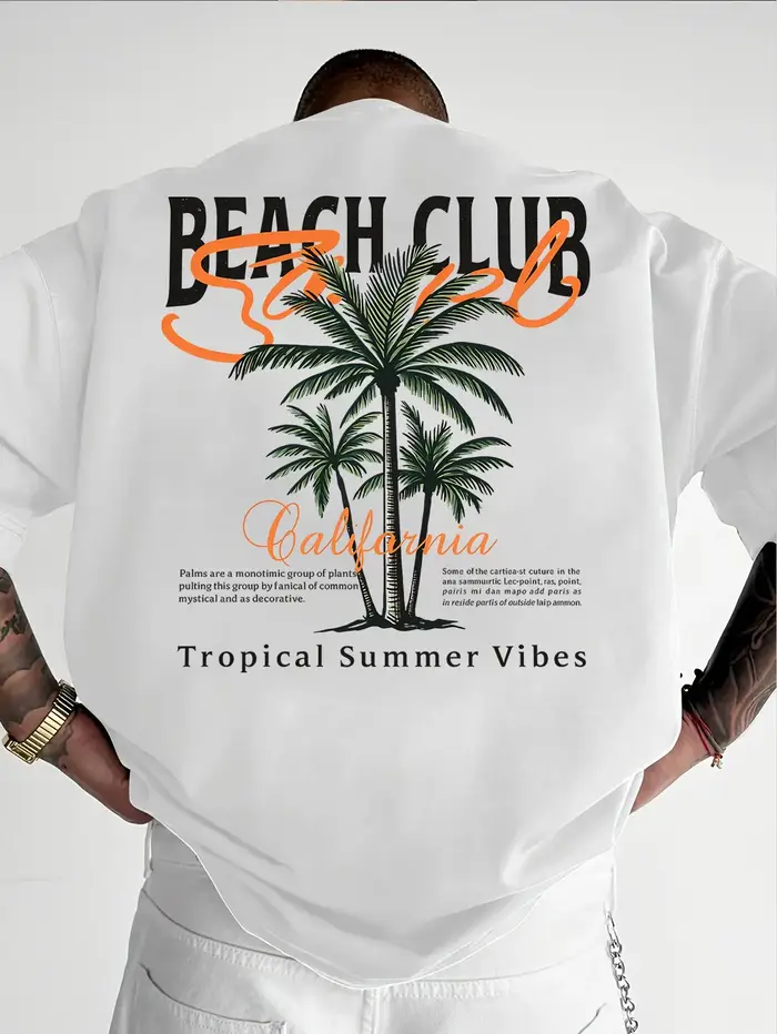 T-shirt pour homme en coton 100% doux de qualité supérieure avec imprimé palmier California Beach Cl