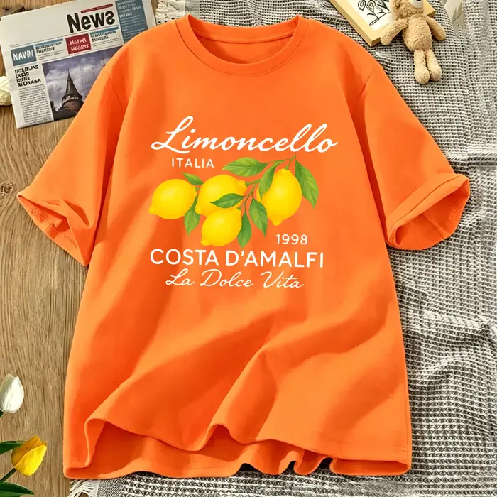 Limoncello Italia La Dolce Vita T-shirt à imprimé citron pour femme, décontracté, respirant, à manch