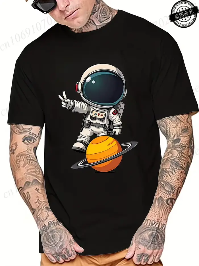 T-shirt avec imprimé astronaute pour homme, tee-shirt décontracté à manches courtes pour l'été ﻿ s S