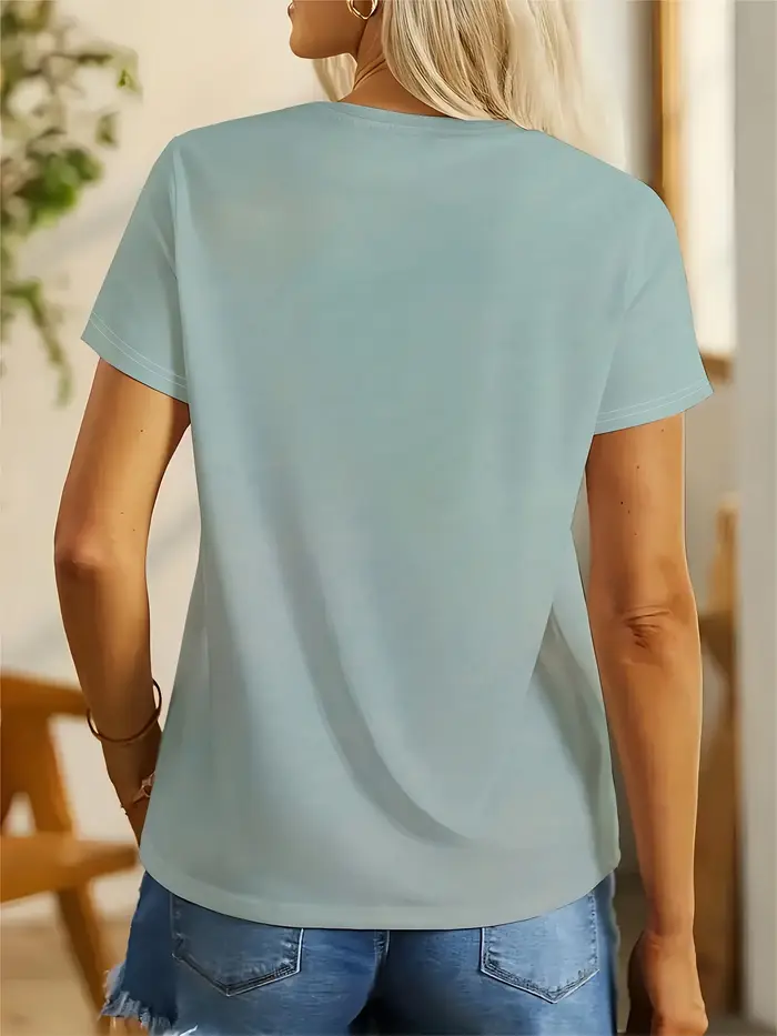 T-shirt bleu clair pour femme - Motif graphique de couple fantaisiste