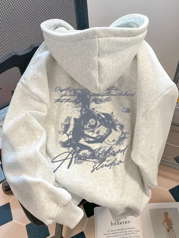 Sweat-shirt à capuche imprimé lettres et roses pour hommes et femmes