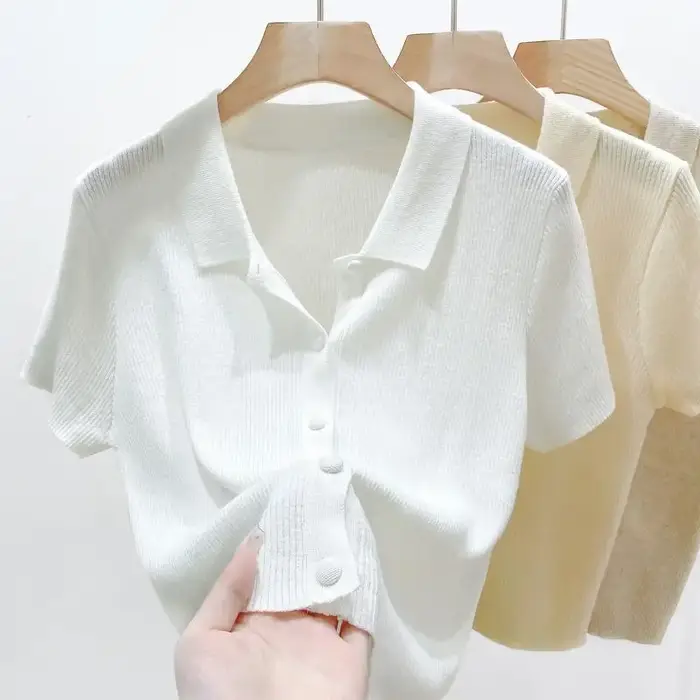 Chemises à manches courtes Femmes S-3XL Loisirs Été Basique Solide Élégant Streetwear All-match Simple 03/Harajuku Y2k