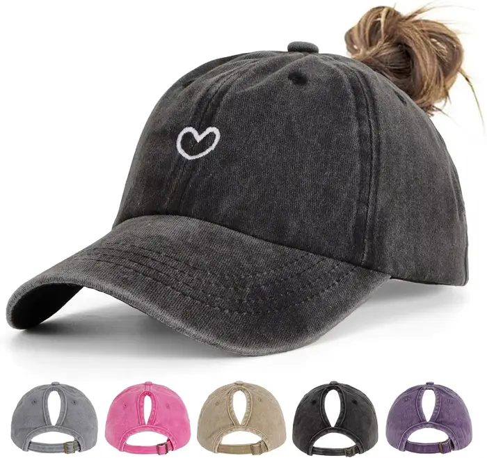 Casquettes pour queue de cheval pour femmes - Casquette de baseball effet vieilli avec trou