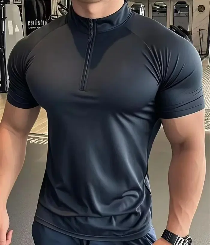 T-shirt de sport pour hommes, séchage rapide, élastique, entraînement, course à pied, Fitness, manch