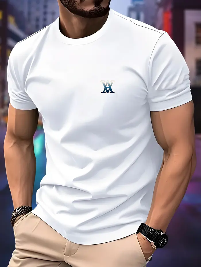 T-shirt de course à col rond pour hommes, haut fin avec lettres imprimées, séchage rapide, manches c