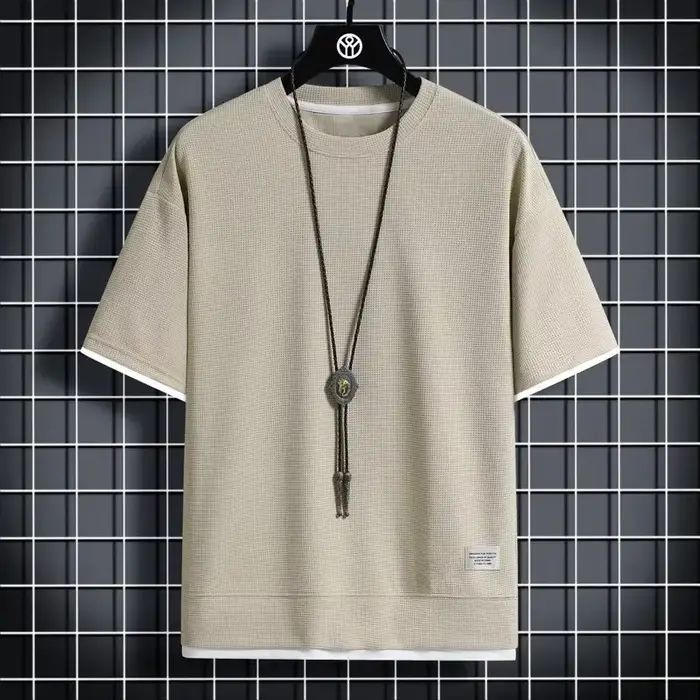 T-shirt décontracté à manches courtes et col rond en soie glacée Rui Tong pour homme, nouveau style 