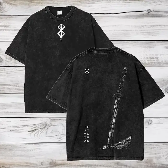 Guts Griffith imprimé T-shirt délavé Berserk Anime vêtements hommes Manga coton t-shirts décontracté surdimensionné