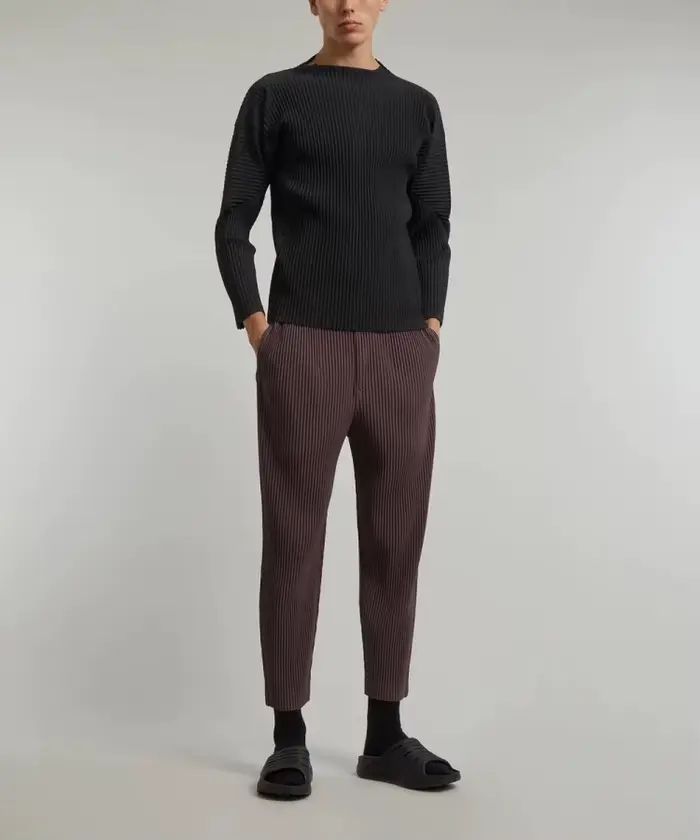 Miyake plissé homme manches longues T-Shirt mode classique noir haut à col roulé