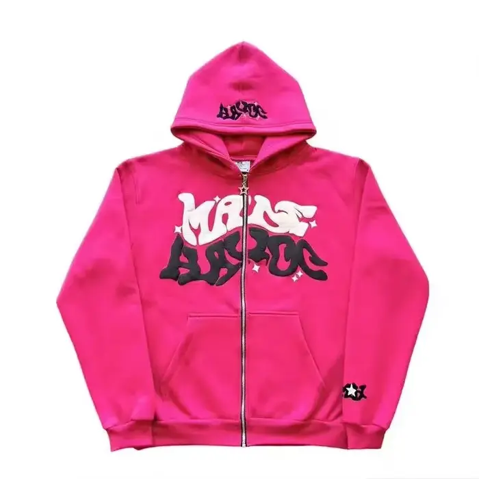 Sweat à capuche zippé avec lettres de style américain rétro, unisexe, idéal pour être associé à une 