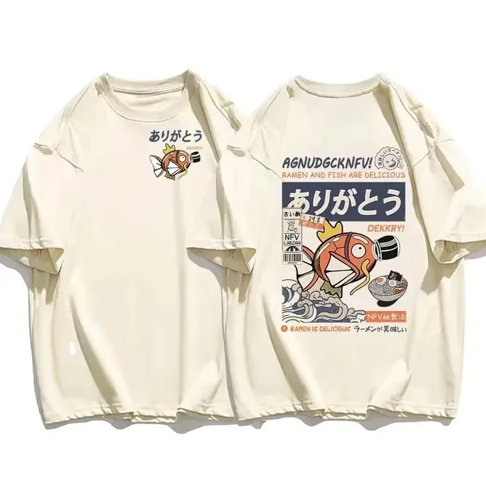 Japonais Streetwear T-shirt hommes Koi poisson Sauce soja imprimé décontracté femmes à manches court