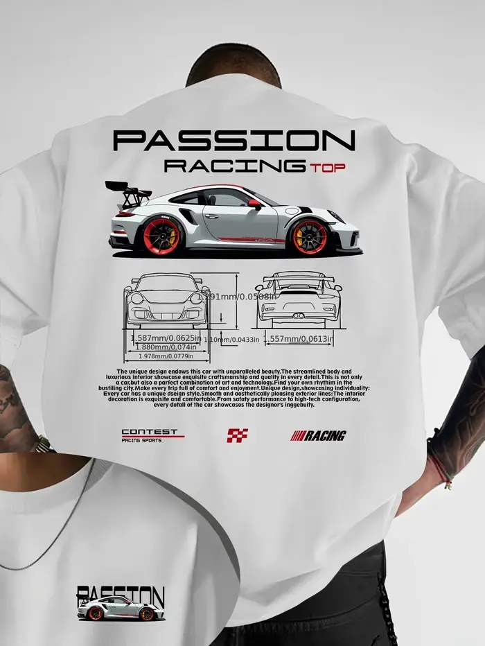 T-shirt d'été pour homme avec imprimé motif Racing haut de gamme, 100 % coton respirant, col rond, s