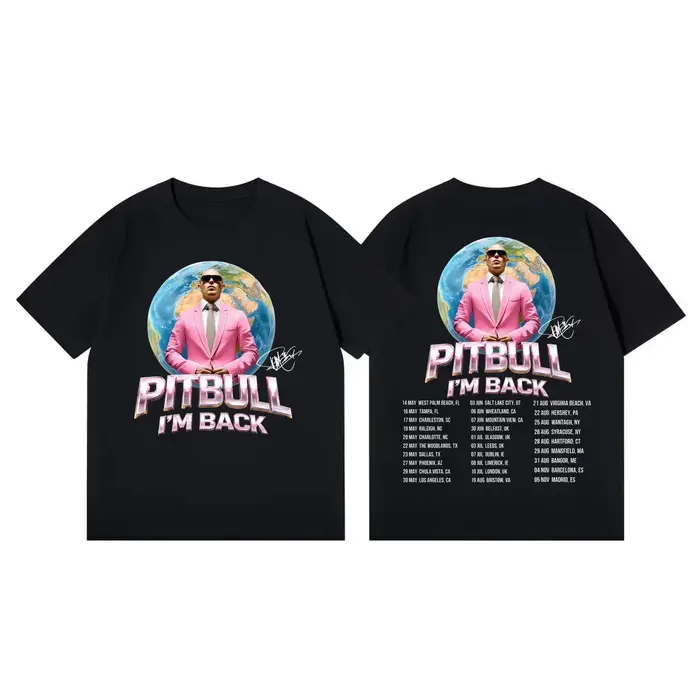 Pitbull Mr.worldwide I'm Back Tour 2026 T-shirts graphiques à la mode Hip Hop à manches courtes pour