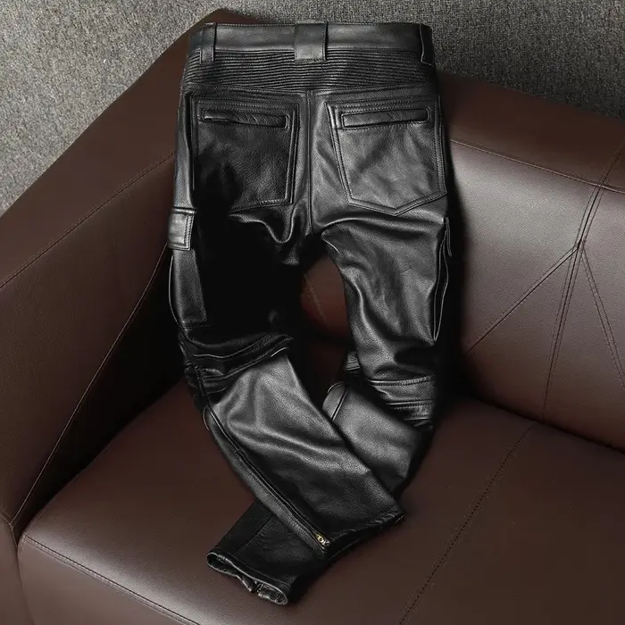 Mauroicardi printemps Cool noir Pu cuir Moto & Biker crayon pantalon hommes taille haute luxe hommes