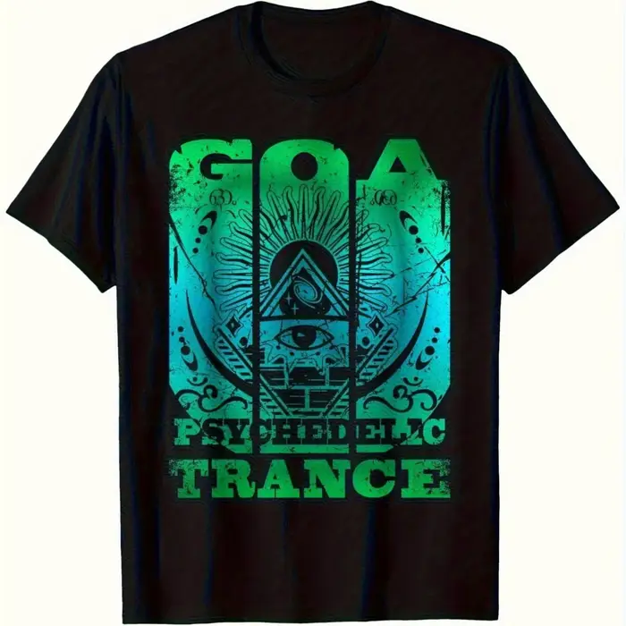 T-shirt Goa Trance Psytrance Raver 180g, col rond, manches courtes, imprimé graphique vert turquoise