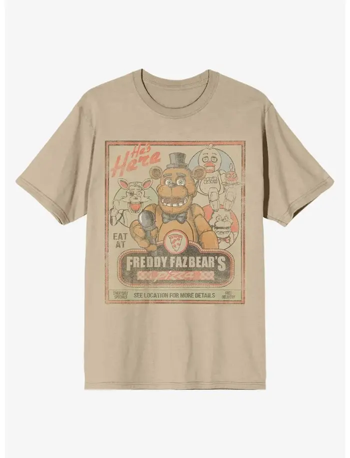 T-shirt unisexe en coton ample et décontracté avec imprimé punk High Street Five Nights At Freddy's Freddy Fazbear's Pizza