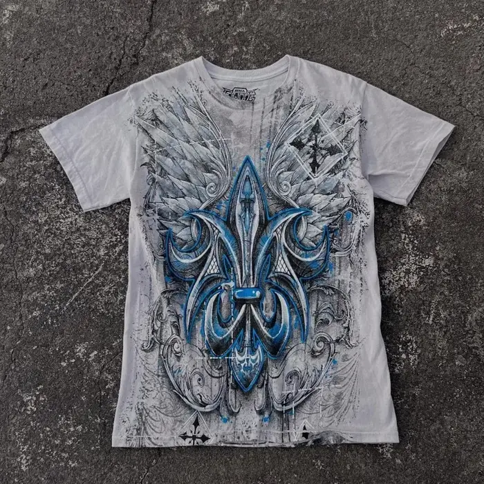 MMA Elite Y2K esthétique bleu Iris fleur impression numérique t-shirt unisexe Streetwear coton surdimensionné