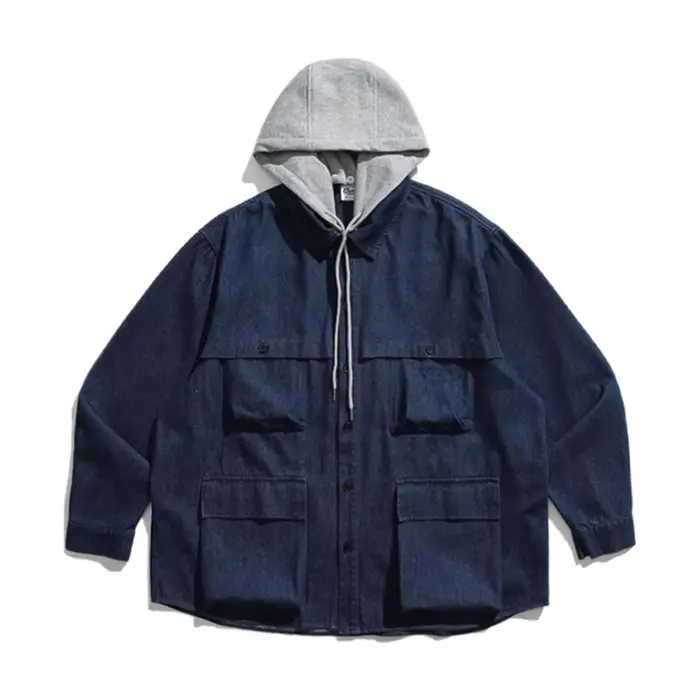 Veste en jean à capuche pour hommes, Streetwear Harajuku, sweat à capuche amovible, surdimensionné, 