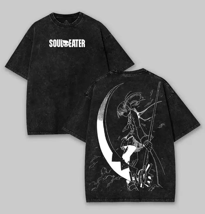 T-shirt graphique Manga Soul Eater, imprimé Harajuku, T-shirt vintage délavé, vêtements pour hommes 