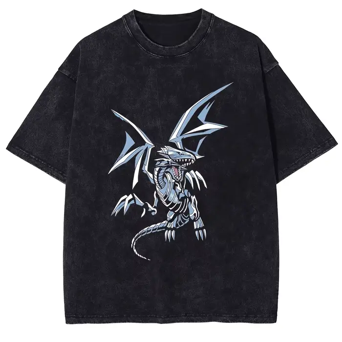 T-shirt vintage délavé pour homme, imprimé Yugioh Dark Magician Girl, streetwear Harajuku, col rond 