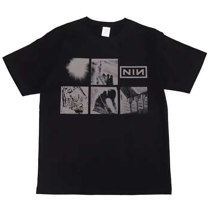 T-shirt à manches courtes rétro hip-hop américain imprimé offset Nine Inch Nails Rock Band