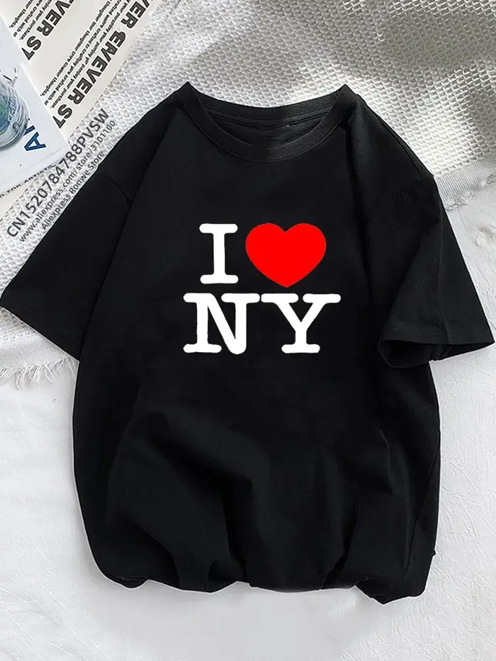 T-shirt graphique I Love NY New York pour femme, noir, rose, rouge, Y2K, Harajuku, vêtements amusant