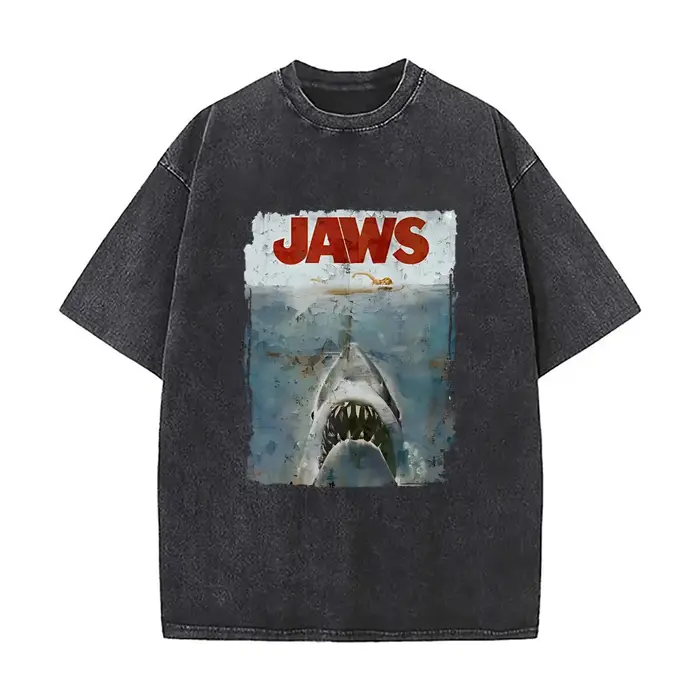 Jaws Fear Retro Thriller T-shirt d'été en coton rétro délavé pour hommes