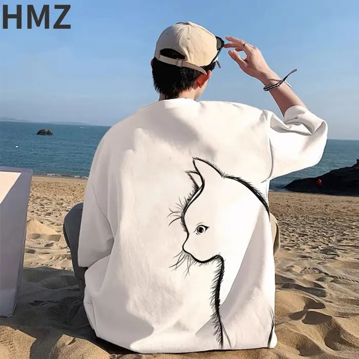 T-shirt imprimé chat de dessin animé pour homme