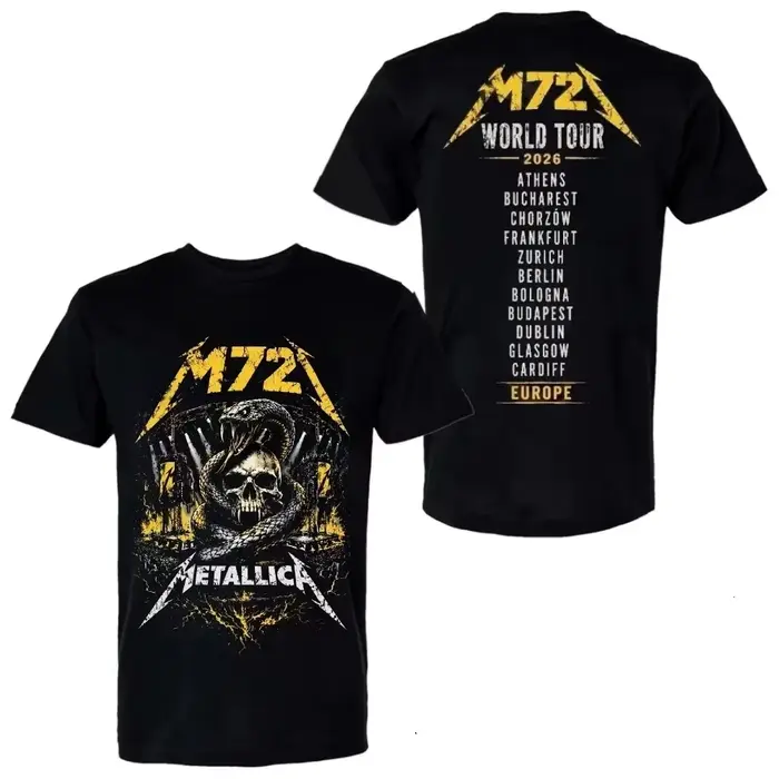 T-shirt Metallica M72 World Tour 2026 Merch 100% coton unisexe pour hommes et femmes, t-shirt de hau