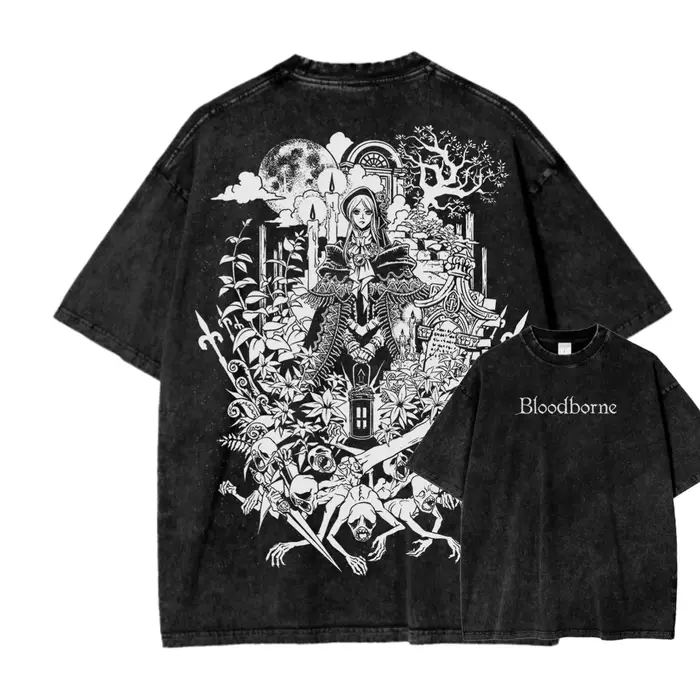 T-shirt délavé Blood Borne Anime Lover, vêtements toute l'année, nouveau modèle, vêtements de person
