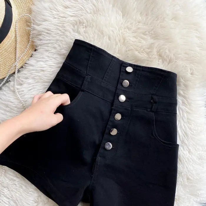 Streetwear noir Denim Shorts femmes mode taille haute hanche Wrap