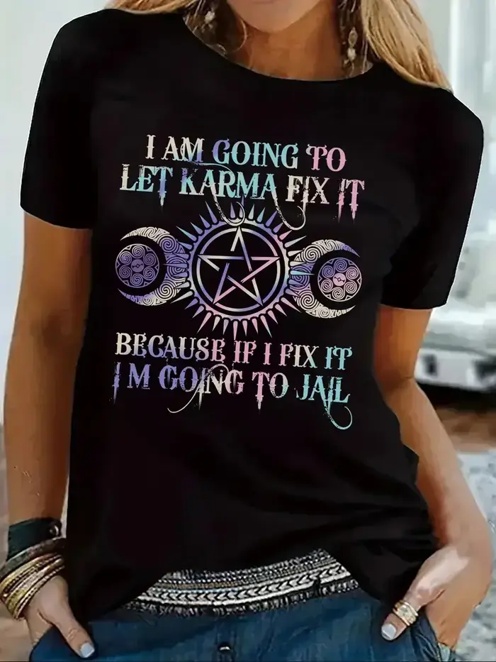 T-shirt à imprimé graphique, haut décontracté à manches courtes et col rond pour l'été et le printem