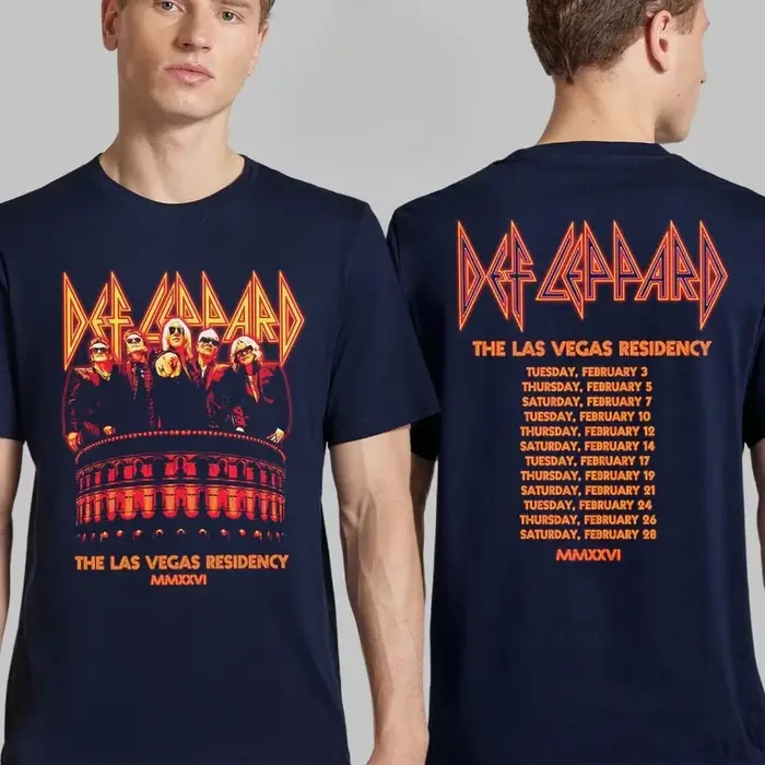 Def Leppard Las Vegas Residency 2026 T-shirt graphique Léopard et Poker