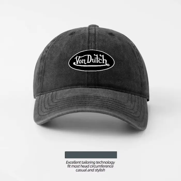 Casquette de baseball en toile délavée avec logo Von Dutch, design respirant, coupe classique, unise
