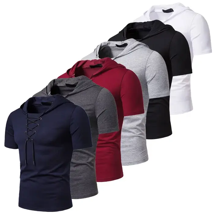 T-shirt à capuche hommes 2025 nouveau manches courtes Streetwear col rond