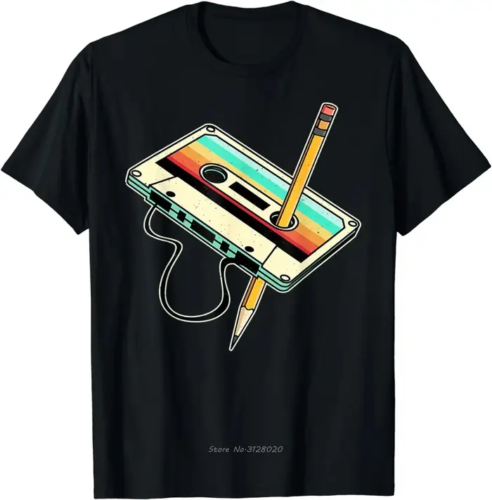 Années 80 Cassette bande crayon 1980 rétro Vintage retour musique T-Shirt été hommes vêtements
