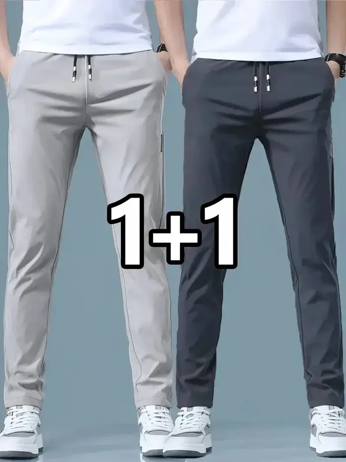 2026 Lot de 2 Pantalons de jogging décontractés pour homme en soie glacée, extensibles, coupe slim, 