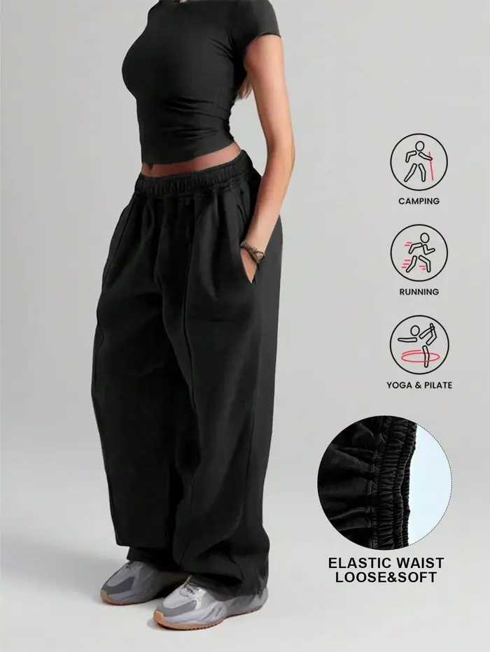 Grande taille nouvelle mode femme Fitness pantalons de survêtement jambe large droite dames décontra